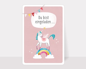 Invitation cards children birthday UNICORN antique pink invitations