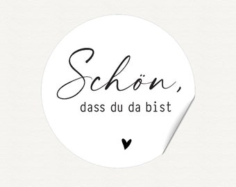 24 Stickers "SCHÖN, dass du da bist" - white with black hearts - 40 mm