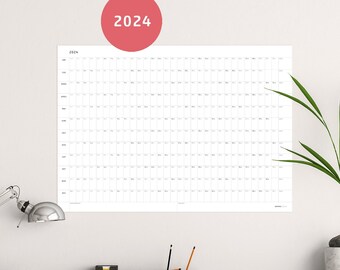 Wandkalender 2024 - gross DIN A1 - zum beschriften Büro-Kalender - Jahresplaner - minimalistisches Design