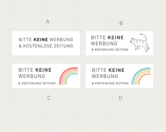 BITTE KEINE WERBUNG - Briefkasten-Aufkleber - 4er-Set (Text, Katze, Regenbogen) - 70x25,4 cm - wasserfest