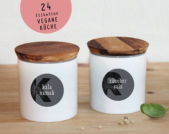 24 labels spices LETTERN anthracite - Supplements for VEGANE KÜCHE 40mm, silk-matt