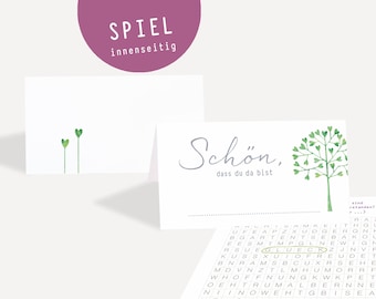 Platzkarten Hochzeit Tischkarten -  Herzbaum grün - mit Spiel - Geburtstag