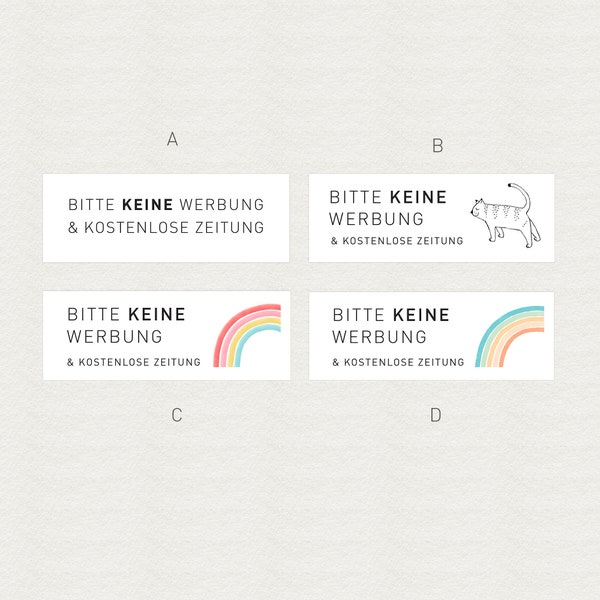 BITTE KEINE WERBUNG - Briefkasten-Aufkleber - 4er-Set (Text, Katze, Regenbogen) - 70x25,4 cm - wasserfest