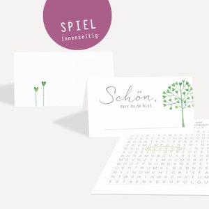 Platzkarten Hochzeit Tischkarten -  Herzbaum grün - mit Spiel - Geburtstag