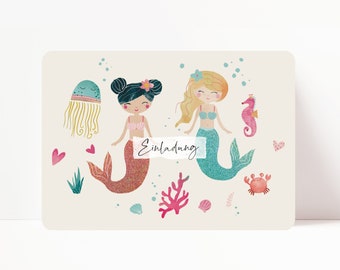 Invitation cards children's birthday MERMAID - girls A6 invitation mermaid
