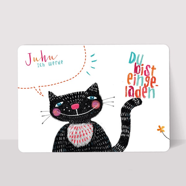 Einladungskarten Kindergeburtstag MIZI Katze weiss