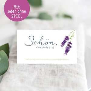 Platzkarten Hochzeit - Tischkarten LAVENDEL weiss lila - Hochzeitstischkarten - MIT oder OHNE Spiel