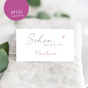 Tischkarten "schön, dass du da bist" altrosa mit HERZ, Platzkarten (MIT SPIEL) - Hochzeit, Geburtstag, Jubiläum