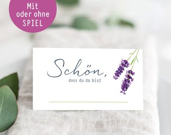 Place cards wedding - Place cards lavender white purple - Wedding place cards WITH or WITHOUT game