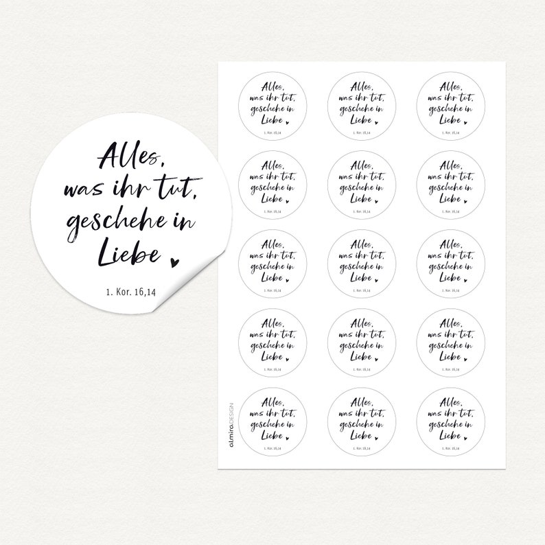 15 stickers annual motto 2024, All that you do be done in love SCRIPT / Christian / 50mm zdjęcie 2