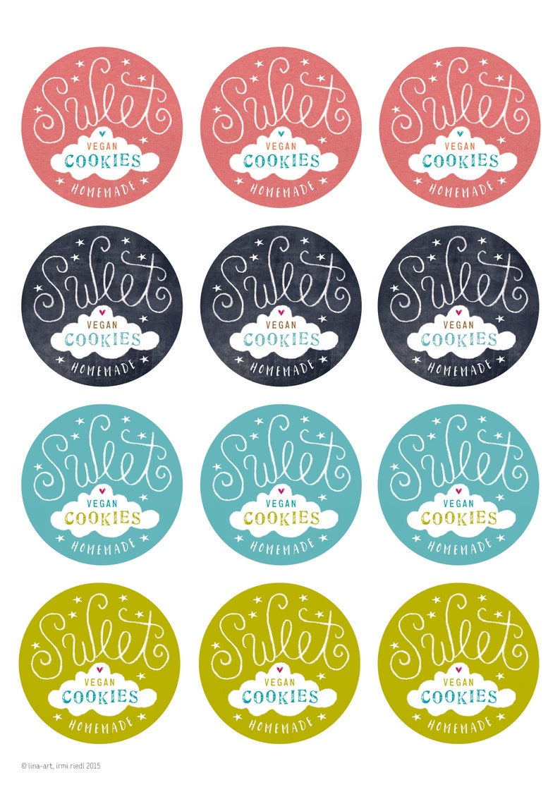 12 stickers labels Sweet Vegan Cookies 12 labels for vegans, 60 mm image 3