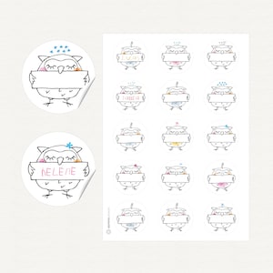 15 Etiketten EULEN zum beschriften - Aufkleber Sticker Eule Namensetikett, 50mm