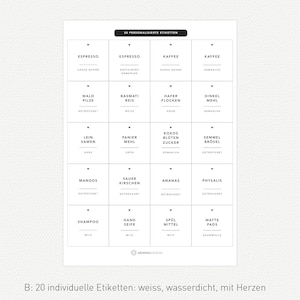 20 Etiketten PERSONALISIERBAR individuelle Etiketten FOLIEN-Etiketten, nass abwischbar, minimalistisch 50x50mm B: WEISS + HERZEN