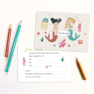 Invitation cards children's birthday MERMAID - girls A6 invitation mermaid image 2