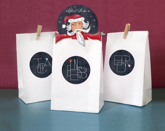 Advent calendar set to fill, Advent calendar numbers, stickers LETTERN-ENIGMAS tafel STERNE, Advent calendar bags white bottom bags