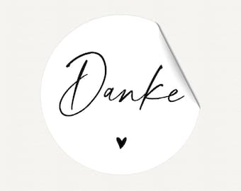 Sticker DANKE- fine feather writing black and white with heart