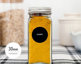 80 Spice labels - SIMPLE black plain - 30mm ROUND - labels PLASTIC wet wipe, personalizable