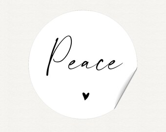 Sticker PEACE - fine feather writing black / white heart