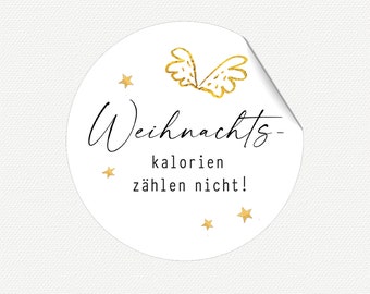 12 Weihnachts-Etiketten - "Weihnachts-Kalorien zählen nicht" - WEISS, 60mm