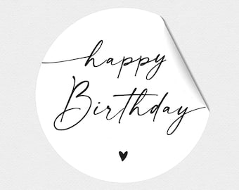 15 Aufkleber Sticker HAPPY BIRTHDAY feine Federschrift Geburtstag 50mm