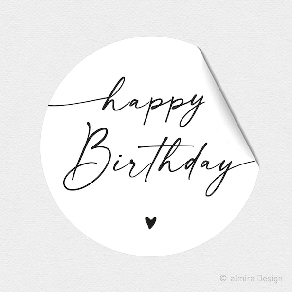 15 Aufkleber Sticker HAPPY BIRTHDAY feine Federschrift Geburtstag 50mm