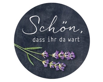 24 Sticker "Schön, dass Ihr da wart" Lavendel auf Tafeloptik