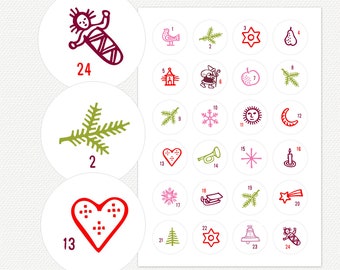 Advent calendar numbers stickers retro christmas christian Jesus - 40mm