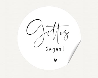 24 Sticker "Gottes Segen" - Fine feather - WITH or WITHOUT heart on white - baptism, communion, wedding