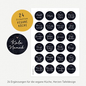 96 Etiketten Gewürze Aufkleber Kräutergarten mit Herz Tafeloptik Gewürzetiketten 40mm, Papier oder wasserfestes Polyester B 24 vegane Küche