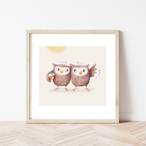 Children picture - TWINS OWLS - children poster, animals poster, animal poster for twins, A4