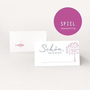 Place cards baptism - communion - fish + heart tree place cards pink