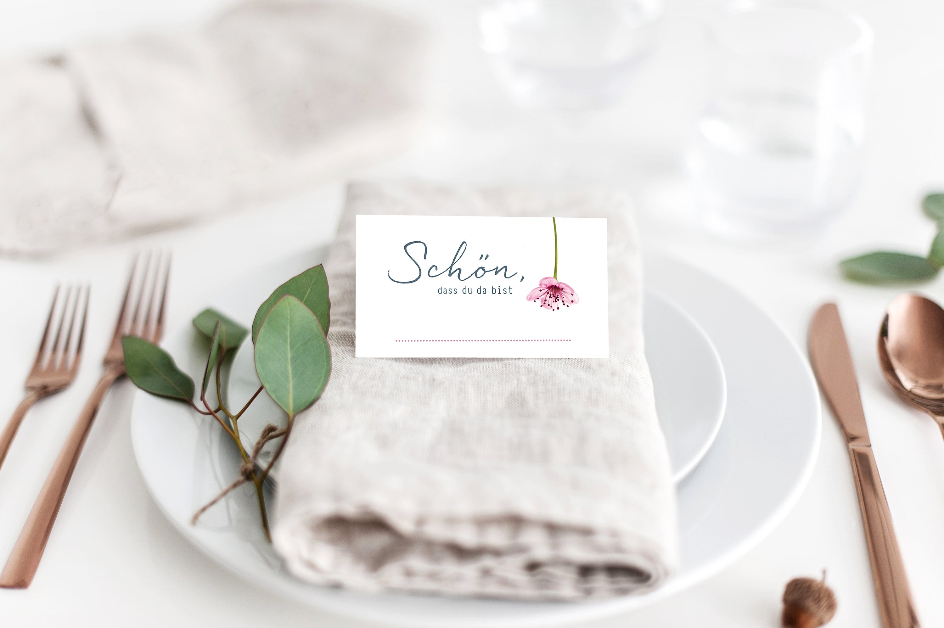 Tischkarten-Set 'Schön, Dass Du Da Bist' – 15 Stück Mit Kirschblüten-Motiv, Rosa, Für Hochzeit, Geburtstag & Familienfeste