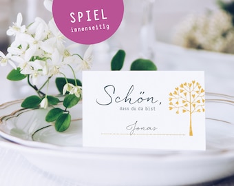 Place cards baptism, place cards / name cards HERZBAUM golden yellow