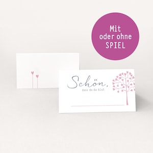 Tischkarten Hochzeit, Platzkarten, Namenskarte HERZBAUM altrosa Herzen, rosa MIT oder OHNE Spiel
