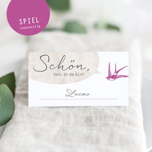 Tischkarten Platzkarten zur Hochzeit SCHWALBE beige rosa