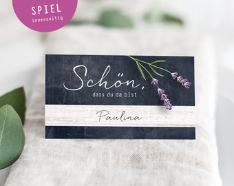 Platzkarten Hochzeit, Tischkarten Geburtstag Partybedarf, Platzkarten LAVENDEL zur Hochzeit Namenskarten lila grün