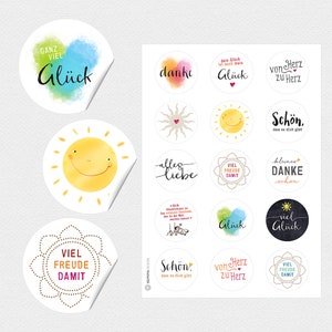 15 Aufkleber Sonne Sterne Herzen Geschenkaufkleber Sticker Lebensfreude und Glück 50 mm Bild 1