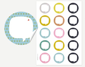 15 labels to write on speech bubble colorful - 50mm - with hearts