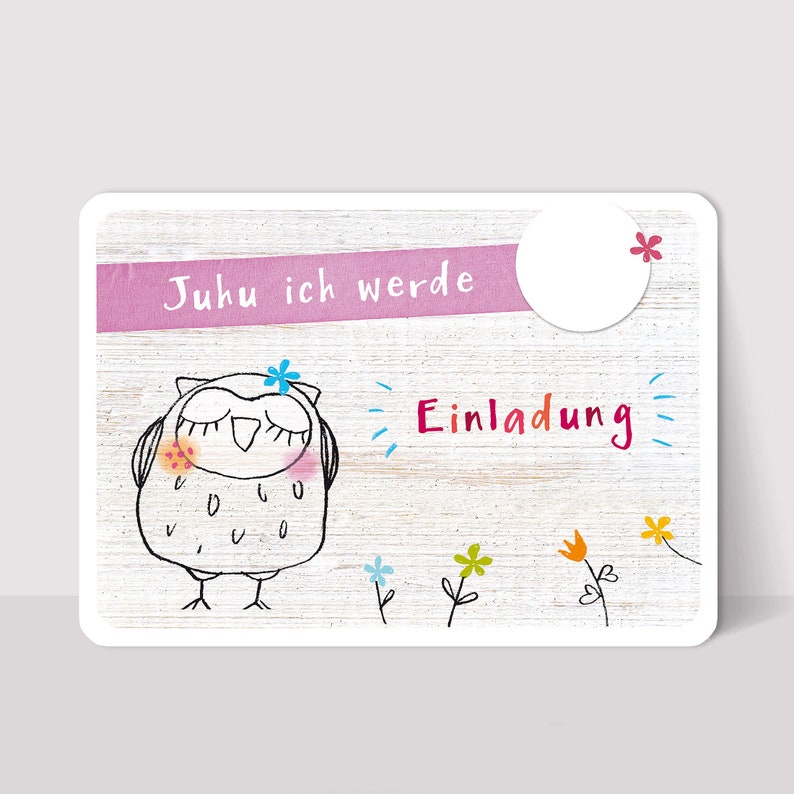 Invitation cards children's birthday girl owl Lotti pink image 1