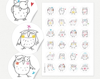 Sticker cheeky owls 40 mm on white - gift sticker sticker owl sticker