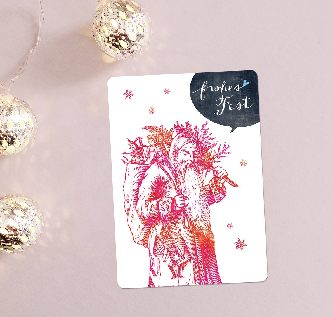 Weihnachtskarten WEIHNACHTSMANN rosa | Etsy