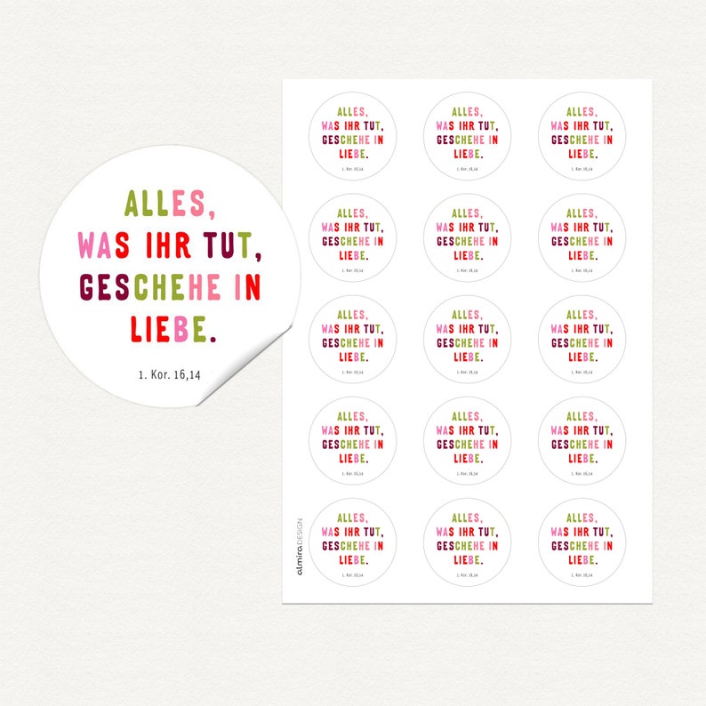 15 stickers annual motto 2024, All that you do, let it be done in love COLORFUL / Christian / 50mm imagen 2