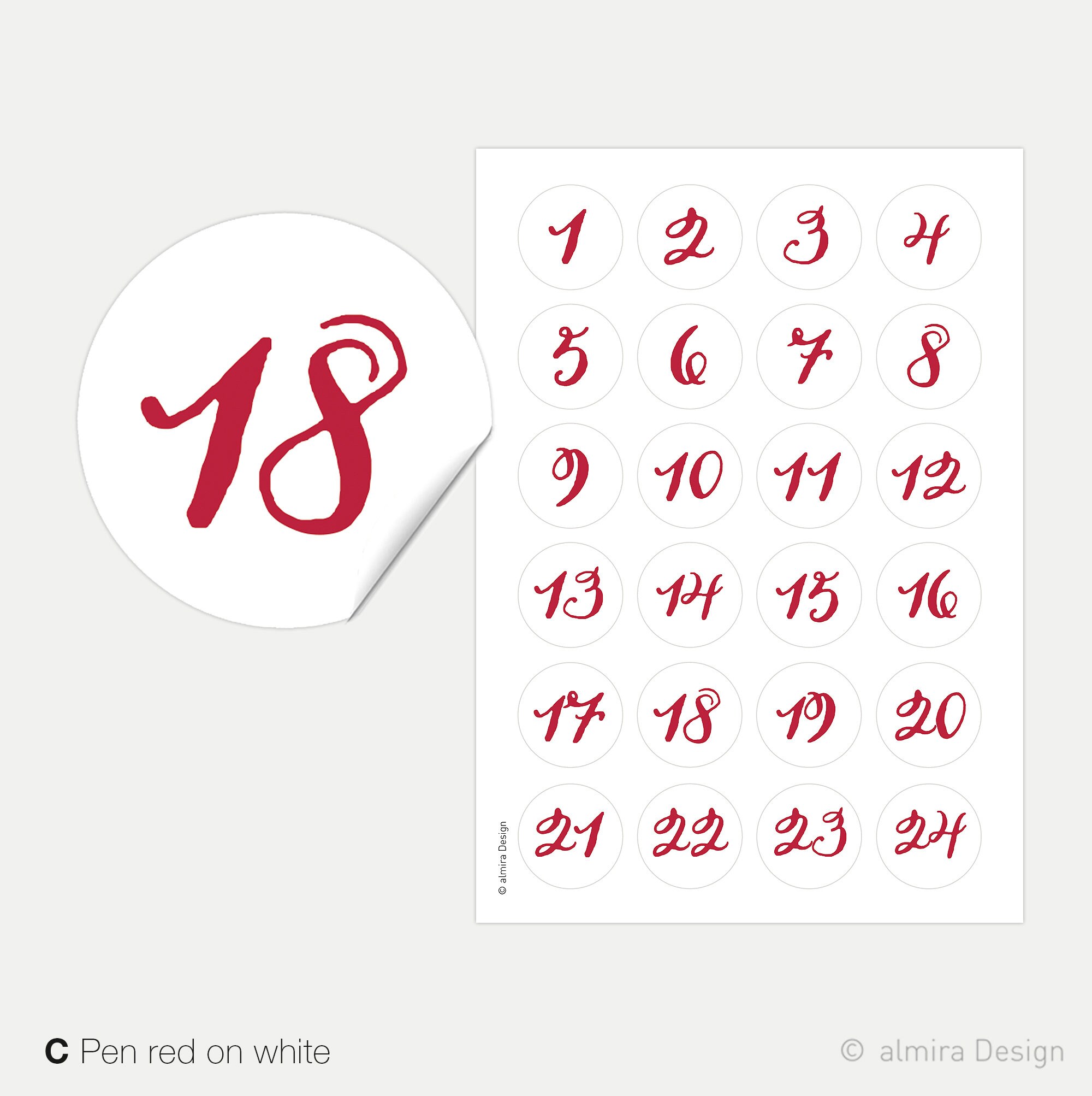 Advent Calendar Sticker NUMBERS Quill Classic 2 - Red, Blackboard ...