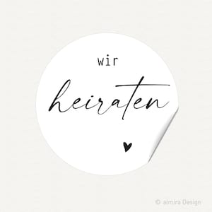 Aufkleber WIR HEIRATEN mit Herz - Feine Federschrift - Hochzeit