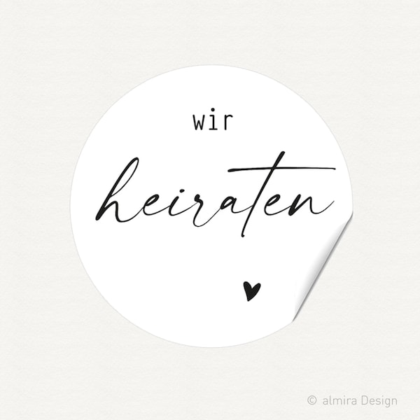 Aufkleber WIR HEIRATEN mit Herz - Feine Federschrift - Hochzeit