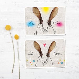 2x Easter cards: Easter noses ...er bunnies Easter card with flowers image 1