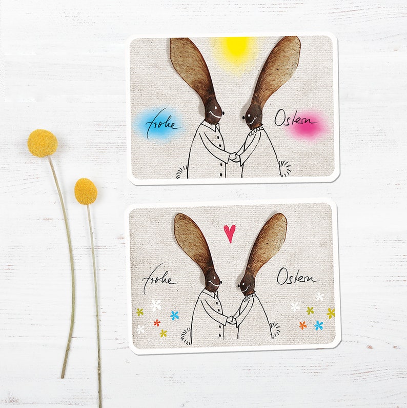 2x Easter cards: Easter noses ...er bunnies Easter card with flowers zdjęcie 1