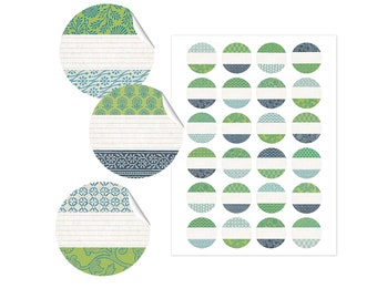Aufkleber - 24 Etiketten JAPAN-PAPIER-Design grün, zum beschriften