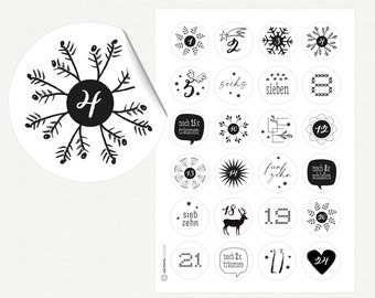 Advent calendar numbers stickers BLACK-WHITE potpourri - 40mm