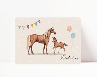 Invitation cards HORSE with FOAL Children's birthday party - Girls Boys A6 Invitation